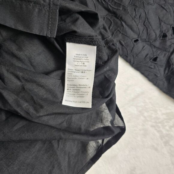 J.Crew Eyelet Sleeve Button-Up Blouse Women XS Black Long Sleeve Top Cotton - Picture 9 of 9